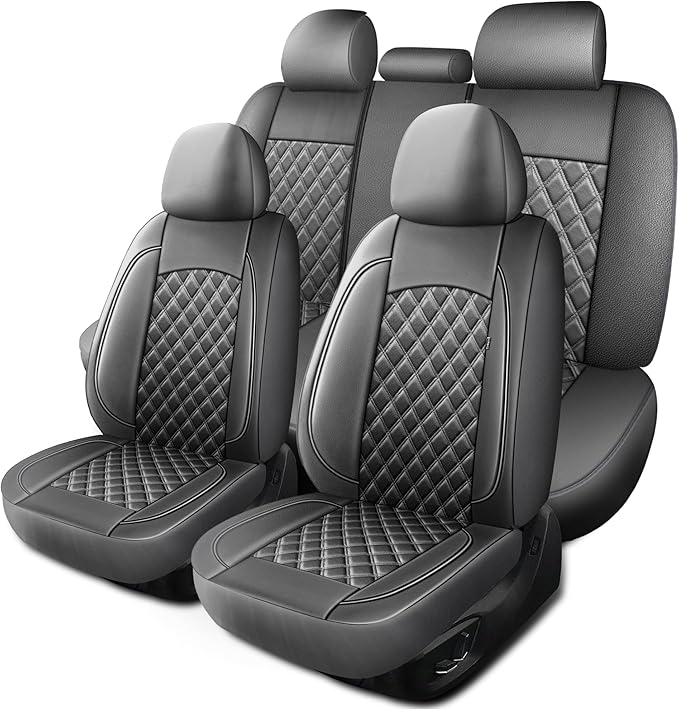 HChengkikz Car Seat Cover, Waterproof Nappa Leather (Gray) | Breathable, Airbag compatible, Easy to Install, Universal Fit for Most Cars, Sedans, SUVs, Vans, Trucks