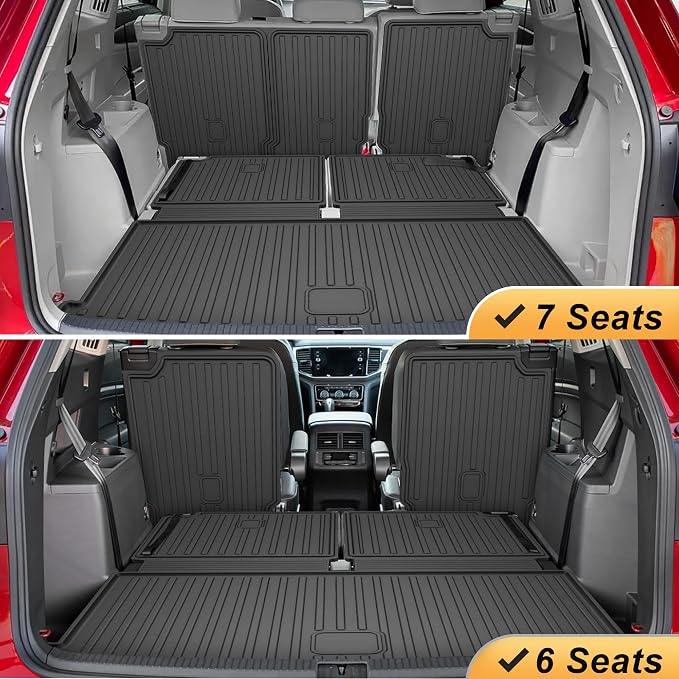 AOMSAZTO Cargo Liner & Seat Back Mats Fit for Volkswagen Atlas 2018-2026 | (NOT for Cross Sport) All Weather Protection Trunk Floor Liner for VW Atlas (2nd & 3rd Row Backrest +Cargo Mat)