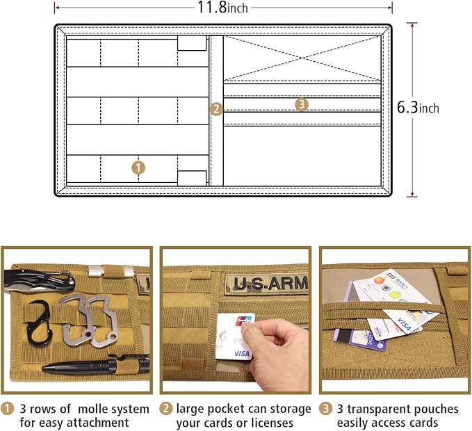 WYNEX Car Sun Visor Organizer MOLLE Panel Fit Most Cars | Small-11.8x6.3", Visor Storage Pouch for Small Tools, Glasses & Docs, Fit Sedan Suvs Vans