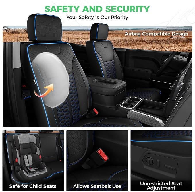 Custom Seat Covers for 2019-2026 Silverado/Sierra 1500 Crew Cab | Fits 2500/3500HD 2020-2026, Jump Seat Cover(armrest storage only), Faux leather, Waterproof, Scratch-resistant, Easy-clean