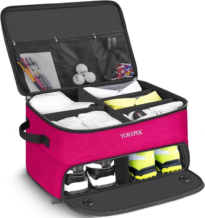YOREPEK Golf Gifts for Men, 2 Layer Golf Trunk Organizer for 2 Pair Shoes | Waterproof Car Trunk Locker with Separate Ventilated Compartment for Balls, Tees, Clothes, Gloves, Birthday Gifts for Golfers