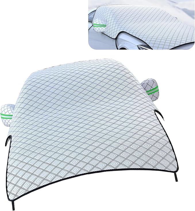 Car Cover Waterproof All Weather, Outdoor Hood Protection, Foldable Protective Shield with Windproof Fixed Strap, Universal Car Snow Cover (Silver)