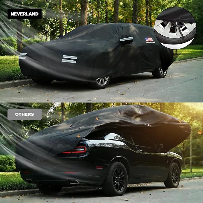 Car Cover Compatible with Dodge Challenger, Full Car Covers Waterproof All Weather Dustproof, Snowproof, UV Protection Car Covers for Automobiles Universal Fit Dodge Challenger