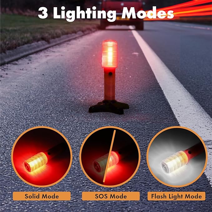 Twinkle Star LED Emergency Roadside Flares Kit, Set of 2 | Safety Strobe Road Warning Light, Highway Beacon Alert Flare, Magnetic Base, Detachable Stand, Solid Storage Case