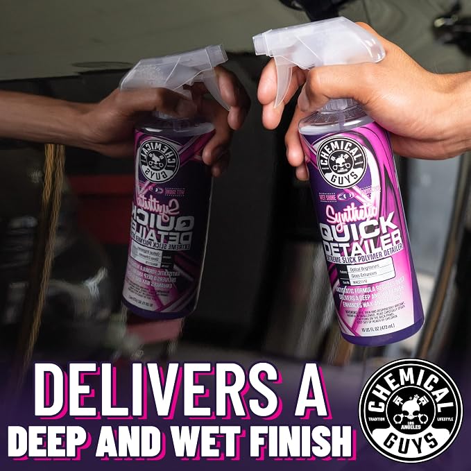 Chemical Guys, Synthetic Quick Detailer Spray, High Gloss & Slick, 16 oz | Spray-and-wipe detailer lifts dust, fingerprints and smudges while adding a streak-free synthetic-polymer gloss