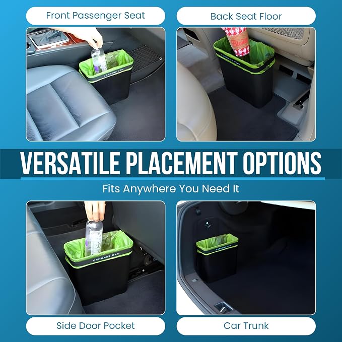 Car Trash Can for Car, Leakproof Garbage Bin with Mat Clip, Black