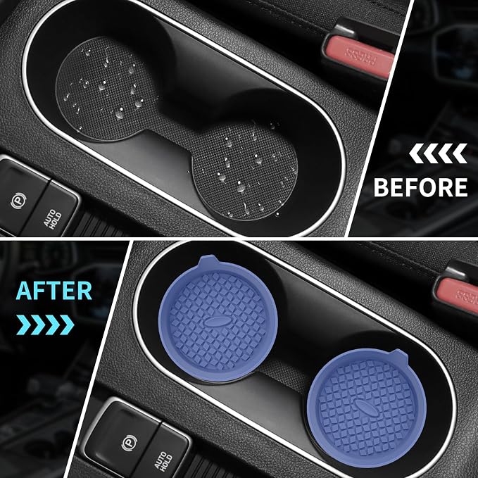 ME.FAN Car Cup Holder Coasters [4 Pack] Silicone Cups Mats, Automotive Universal Non-Slip Recessed Interior Accessories Navy Blue
