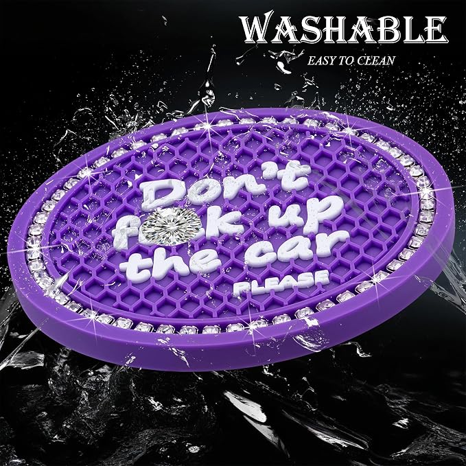 2PCS Bling Crystal Rhinestone Cup Holder Coaster – 2.75 Inch Anti-Slip Auto Insert Cup Coaster – Sparkling Interior Decor Accessories for Cars & Vehicles (Purple & White)