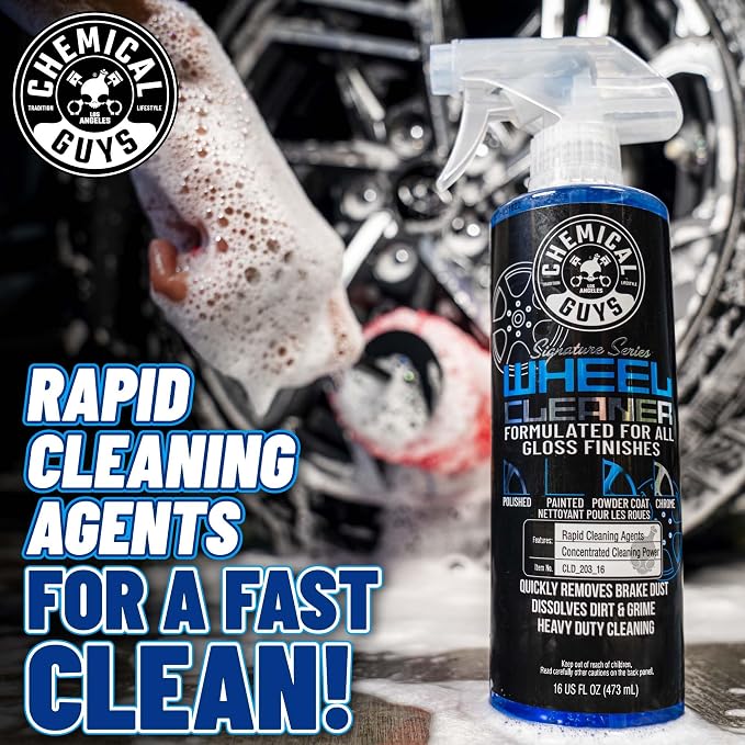 Chemical Guys CLD_203_1602 Signature Series Wheel Cleaner, Formated For All Gloss Finishes, Safe for Cars, Trucks, SUVs, Motorcycles, RVs & More 16 fl oz (2 Pack) | Fast-acting foaming spray clings to wheels to lift brake dust and road grime, safe on c...