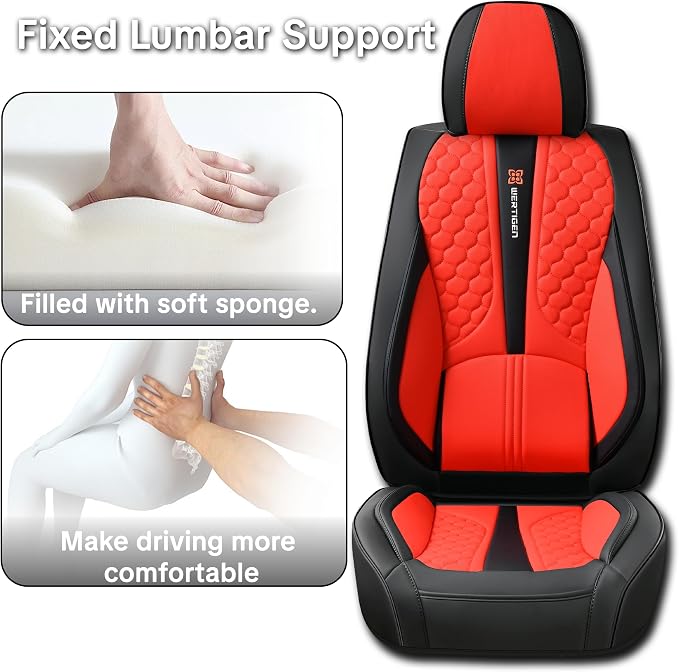 Red Car Seat Covers Full Set Luxury Waterproof | Leather Auto Seat Protector with Airbag Compatible Design, Breathable Non-Slip Cushion, Easy Installation, Fits Most Cars