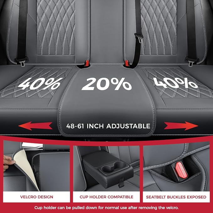 FREESOO Gray Car Seat Cover Full Set - Faux Nappa Leather Seat Covers for Cars, Luxury Breathable Waterproof Front Seats Cushion Protectors with Lumbar Support, Universal Fit for Sedans SUVs Pickups