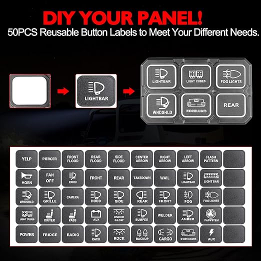 6 Gang Switch Panel, RFROAD LIGHTING Touch Panel Circuit Control Box for Truck Marine Off-Road Car with Push Button, Waterproof and Dustproof, 2 Years Warranty