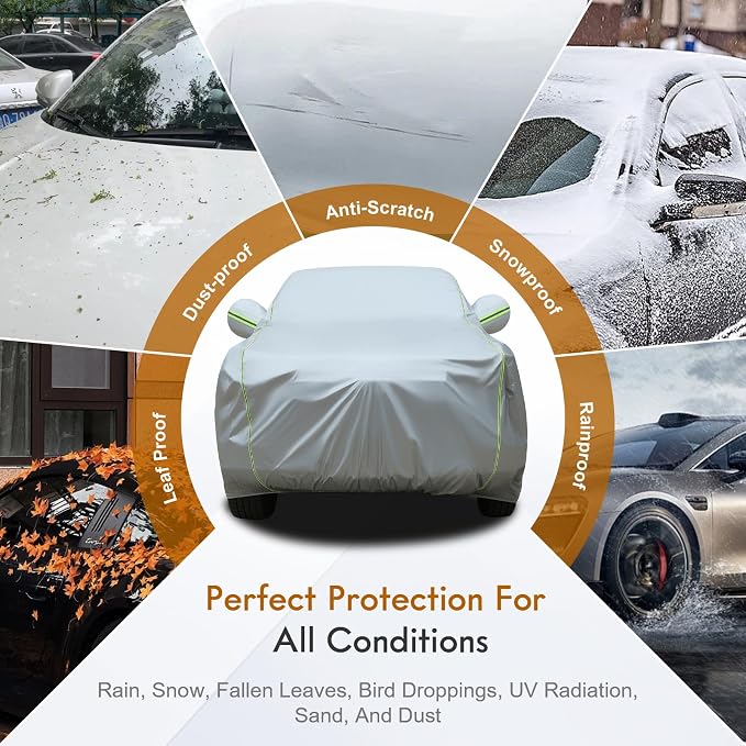 Tecoom Truck Cover Waterproof for Automobiles, Breathable Light Shell Windproof Sun Rain Snow Protection with Zipper Door & Lock, All Weather Outdoor Full Pickup Covers Fit Length Up to 252"