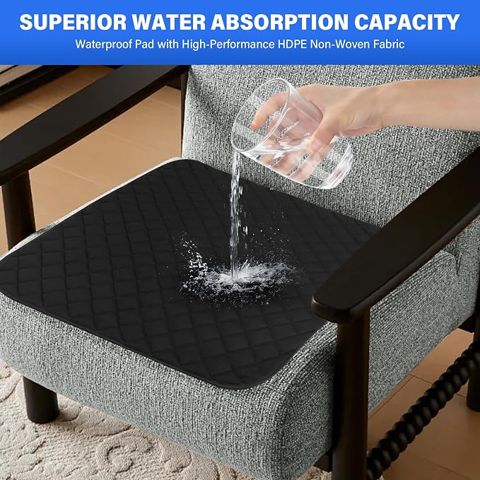 SPRING SEAON Waterproof Chair Pad for Incontinence, Washable, 22 x 21 in | Washable Reusable Seat Protector, Non-Slip Absorbent Pad for Adults, Seniors, Wheelchairs, Recliners, Car Seats & Beds