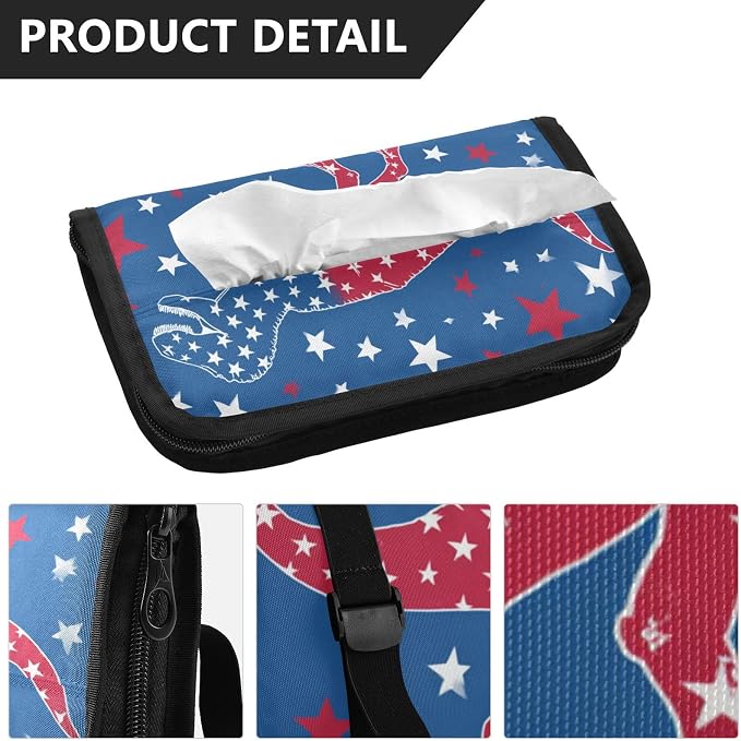 Car Visor Tissue Holder Mask Holder for Car, Car Tissue Box Sun Visor Napkin Holder Car Visor Accessories Adjustable Straps Reusable Durable Easy to Install July 4th T-rex and Us Flag Stars
