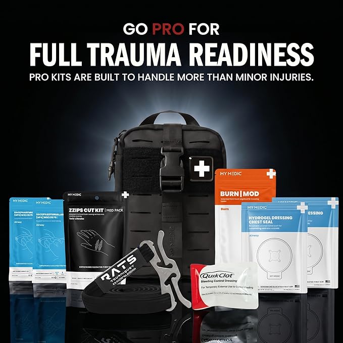 MY MEDIC MyFAK PRO Tactical IFAK Trauma Kit & First Aid Kit with Tourniquet - HSA FSA Items - Built in USA - Combat Medical Supplies, Trauma Pack & Molle Bag for Car, Truck, Vehicle, Boat & EDC, Black