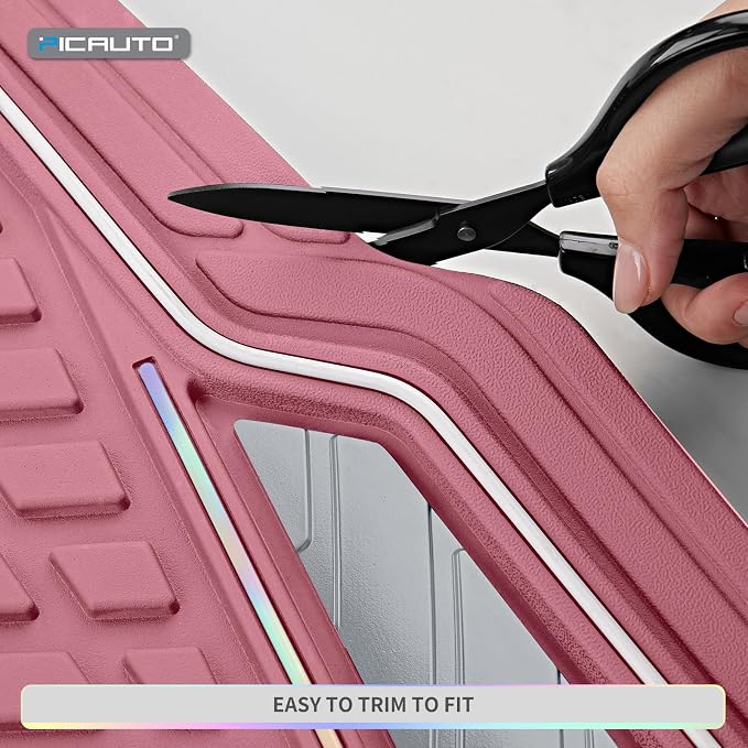 PIC AUTO All Pink Car Floor Mats, Aluminum-Molded with Full-Circle Iridescent Inlay Strip Car Mats, Universal-Fit Rubber Mats for Cars, Trucks & SUVs, All-Weather, Non-Slip, Easy-to-Clean Interior Mat