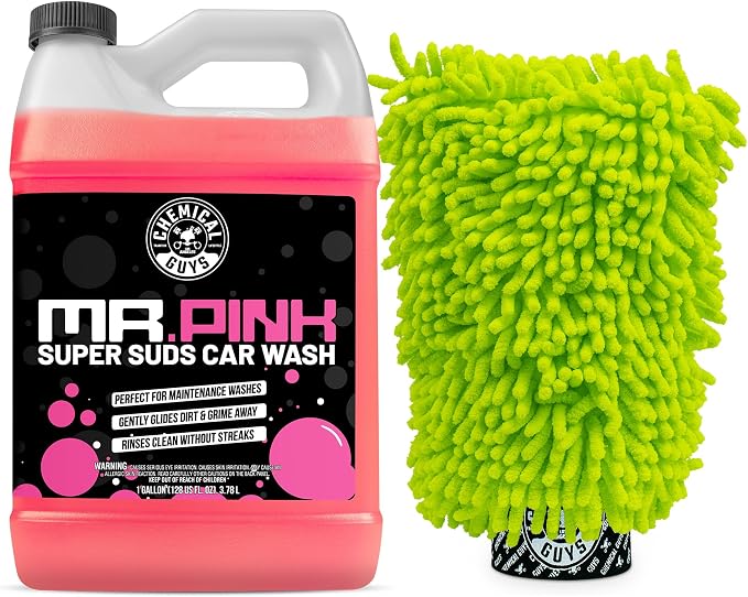 Chemical Guys Mr. Pink Super Suds Car Wash Soap Plus Chenille Premium Microfiber Wash Mitt Bundle, High Foaming Pink Shampoo And Scratch Free Mitt For Cars Trucks SUVs Daily Drivers, 128 Fl Oz