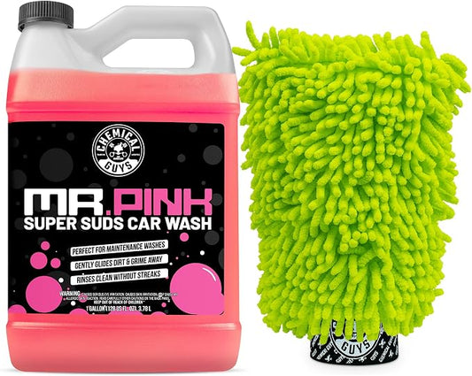 Chemical Guys Mr. Pink Super Suds Car Wash Soap Plus Chenille Premium Microfiber Wash Mitt Bundle, High Foaming Pink Shampoo And Scratch Free Mitt For Cars Trucks SUVs Daily Drivers, 128 Fl Oz