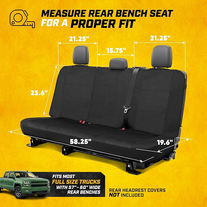 CAT MeshFlex Seat Covers Full Set for Full-Size Pickup Trucks Only - Black | Front Bucket Seat Covers & 60/40 Split Rear Bench Protector – Interior Accessories For F-150, Silverado, Ram, Sierra & Tundra