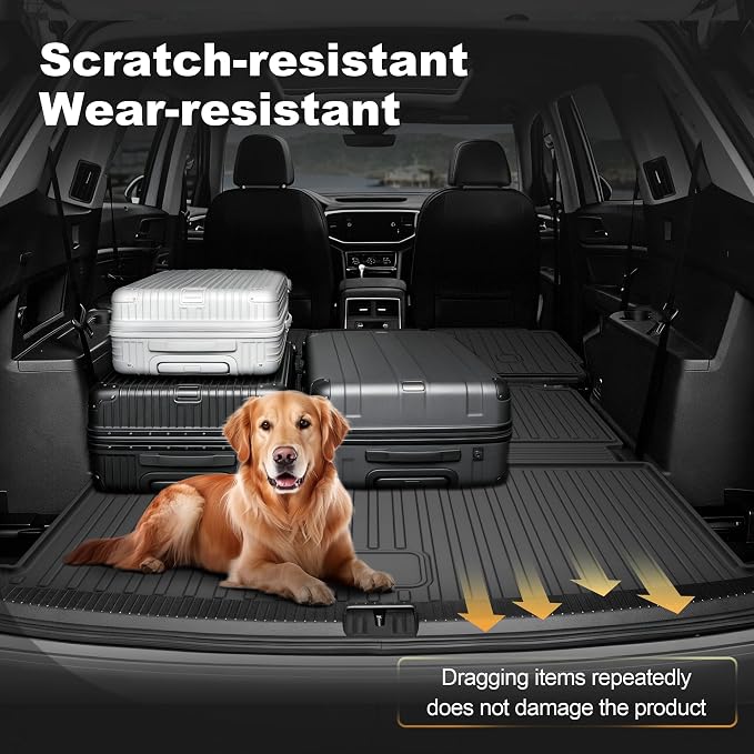 AOMSAZTO Cargo Liner & Seat Back Mats Fit for Volkswagen Atlas 2018-2026 | (NOT for Cross Sport) All Weather Protection Trunk Floor Liner for VW Atlas (2nd & 3rd Row Backrest +Cargo Mat)