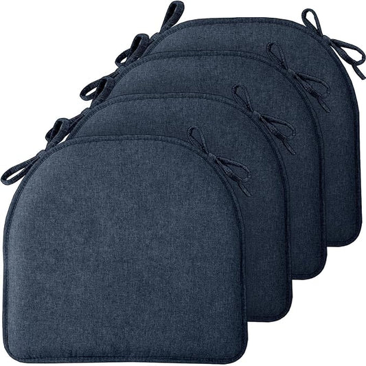 TushGuard Chair Cushions, 4 Pack Memory Foam Chair Pads, Thin Seat Cushion, Kitchen Chair Cushions Set of 4, Anti-Slip Backing & Fixed Straps, 1.4 in Thick, Blue