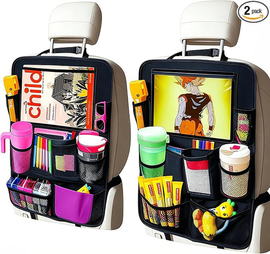 Car Organizer Kick Mats Back Seat Protector, Car Back Seat Organizer with Tablet Holder Pocket for Kids, Travel Accessories with 10 Storage Pockets, 2 Pack