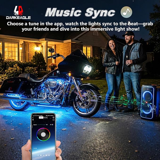 14PCS Motorcycle RGB LED Light Kit with Brake Turn Signal, Underglow Lights with APP/RF Remote,Neon Accent Light MultiColor Dual Zone Waterproof 12V for Sport Bike, Cruiser, Street&Off-Road Motorcycle