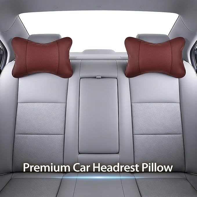 2 Pack Car Neck Pillow Soft Breathable Headrest Pillows for Driving Support, Universal Fit for Most Car Seats Decor Accessories（Maroon）