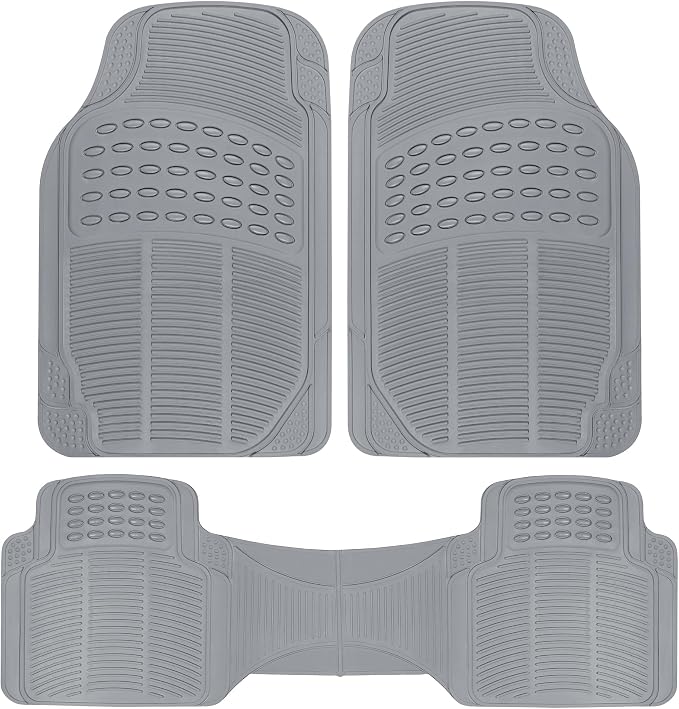 BDK ProLiner Car Floor Mats for Cars Trucks SUV, 3-Piece All-Weather Heavy Duty Rubber Liners with Universal Trimmable Fit, Durable Waterproof Vehicle Auto Floor Mats with Capture Ridges Gray