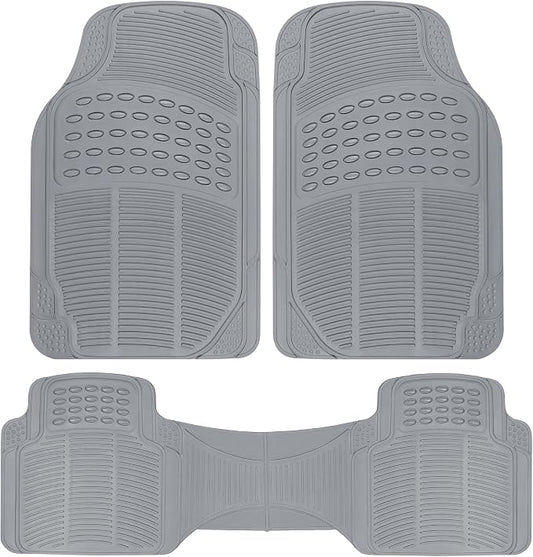 BDK ProLiner Car Floor Mats for Cars Trucks SUV, 3-Piece All-Weather Heavy Duty Rubber Liners with Universal Trimmable Fit, Durable Waterproof Vehicle Auto Floor Mats with Capture Ridges Gray