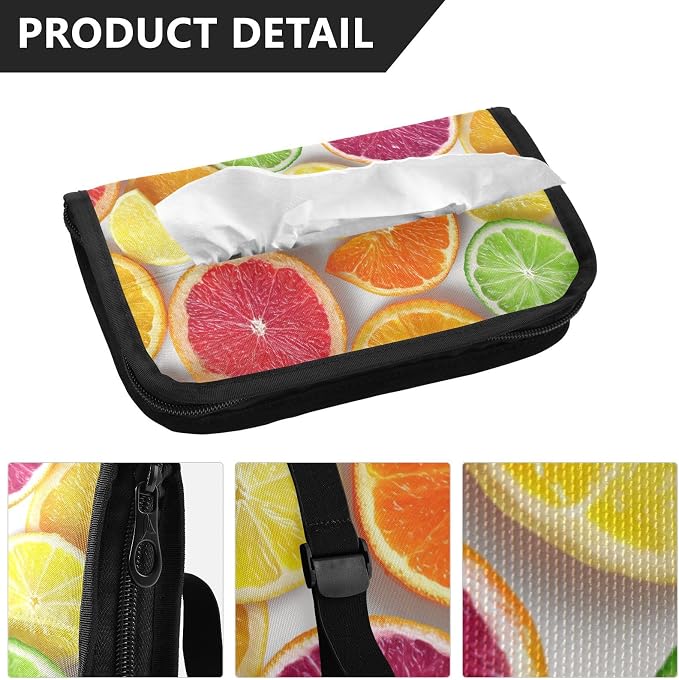 Summer Citrus Slices Car Tissue Holder Durable Napkin Holder Hanging Tissue Holders Case Car Tissues Bag for Sun Visor Seat Back Universal Auto