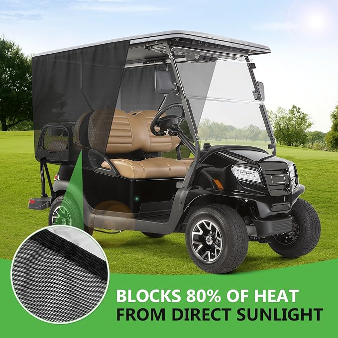 600D Golf Cart Sunshade for Club Car DS, Mesh Sun Enclosure for UV Protection, Heat & Wind Blocker, Cool Mesh