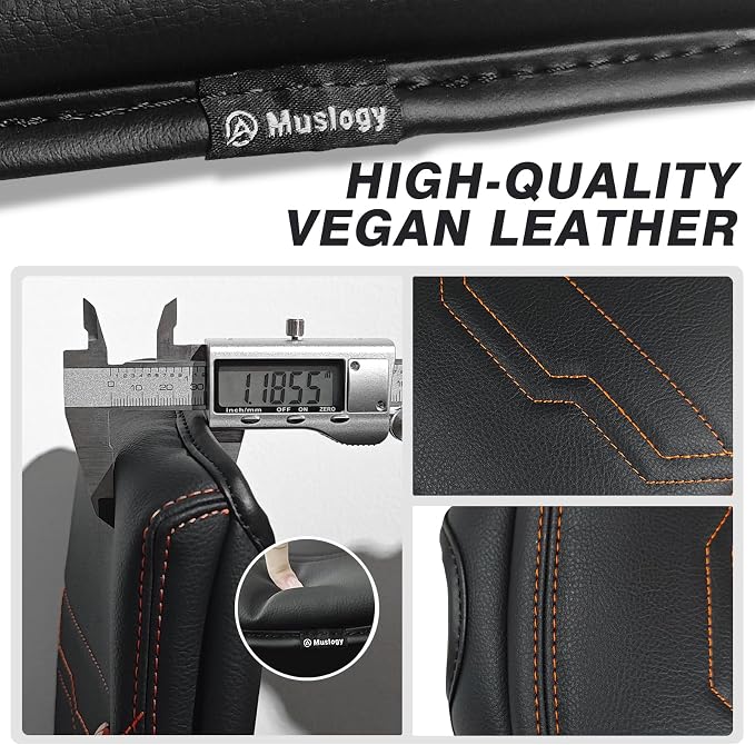 Muslogy Center Console Armrest Cover Fit for Nissan Frontier 2022-2025 2026 Accessories, Comfort Armrest Pad Console Lid Cushion Vegan Leather 1-Inch Extra Thick (V2 Orange Trim)