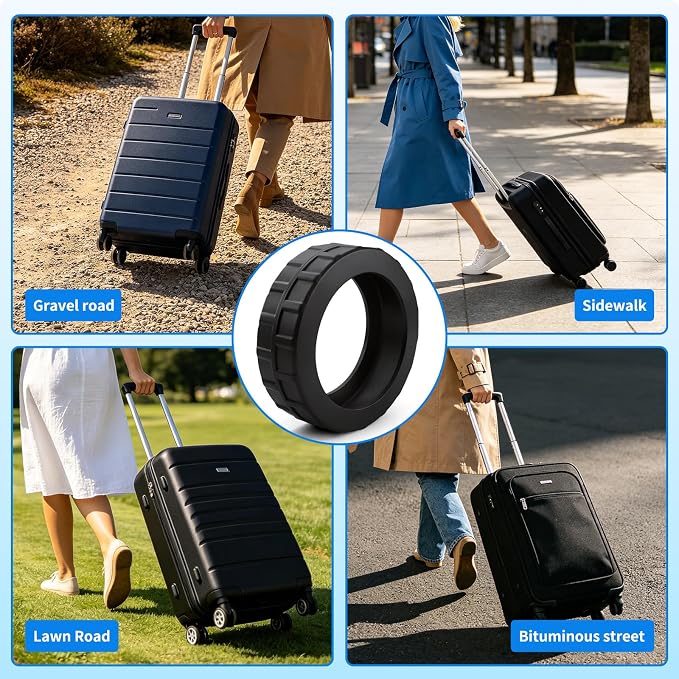WEDDINGHELPER 8 PCS Silicone Luggage Wheel Covers, Suitcase Wheel Protectors, Anti-Slip Noise Reducing Luggage Wheel Covers Fits 2" - 2.4" for Carry On Luggage Wheels, Black