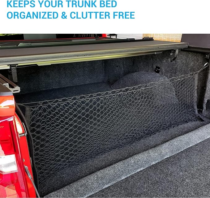 MICTUNING Truck Bed Cargo Net, 49"x15.2" Stretch to 60" Elastic Pickup Cargo Net with 4 Metal Carabiners, Compatible with 2013-2022 Chevy Silverado & 2015-2024 Ford F150 F250 Truck