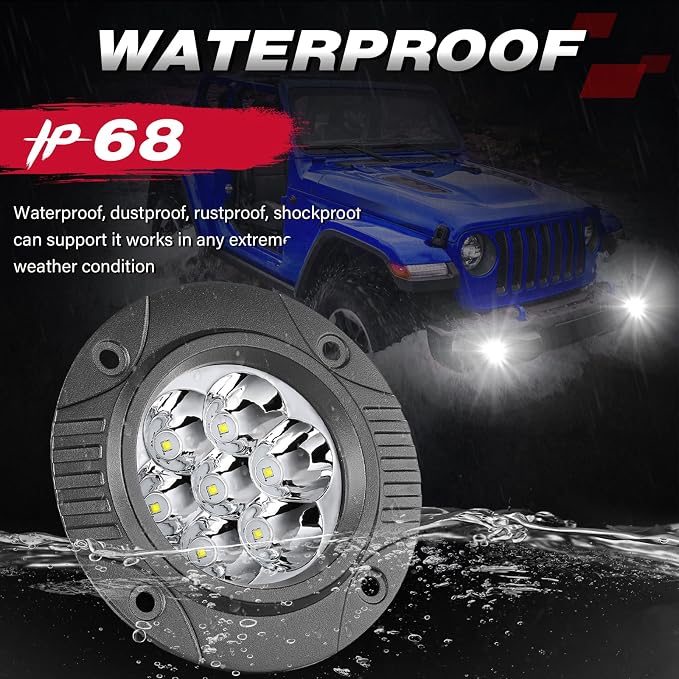 OFFROADTOWN 2PCS 5Inch 80W Round Flush Mount LED Pods Driving Lights Work Light Flush Lights Bar Super Bright Fog Light Off Road Lights for Truck Pickup UTV ATV SUV Boat 4x4 Car