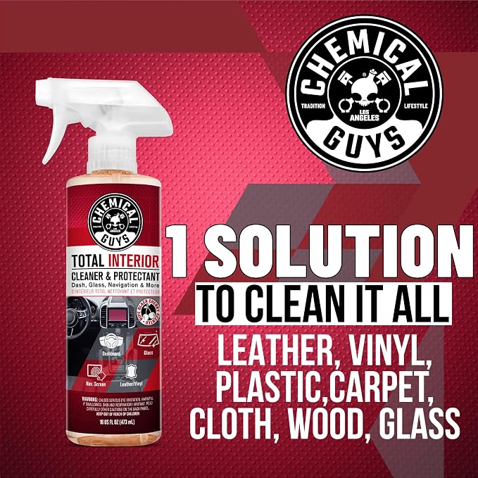 Chemical Guys, Total Interior Cleaner & Protectant, Black Cherry, 16 oz | Cleans leather, vinyl, plastic and glass in one step with a Black Cherry scent and a fresh, factory-style finish