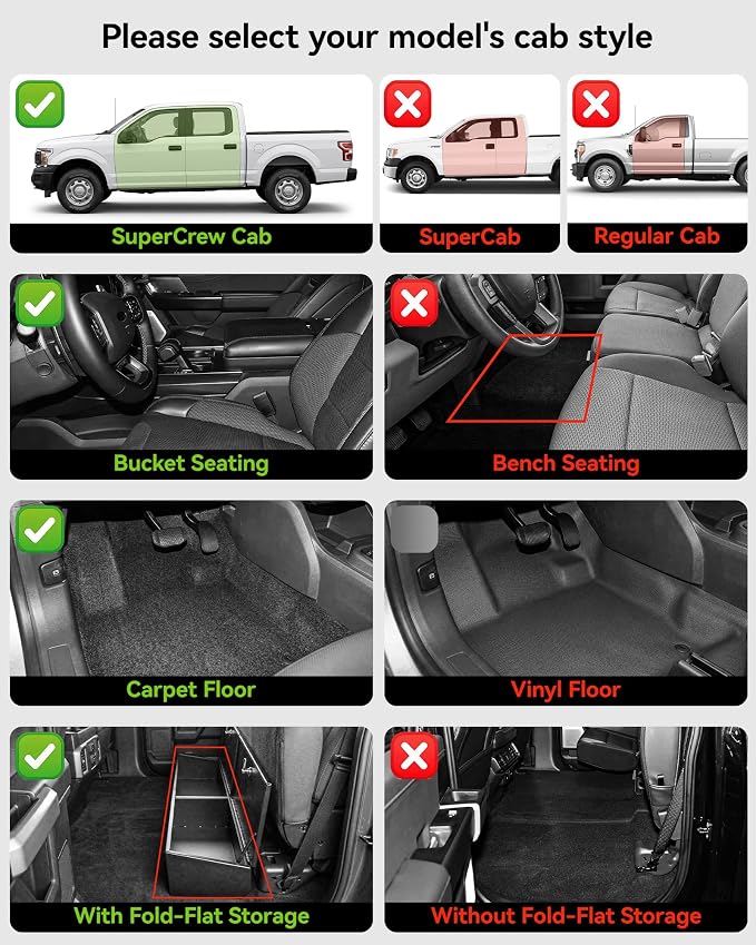 3W Floor Mats (with Metal Pedals)&Carpets Fit for Ford F-150 2015-2026 & F150 Lightning 2022-2025 SuperCrew, TPE All Weather Car Mats Custom Fit Accessories (w/s Original fold Under-Seat Storage Box)