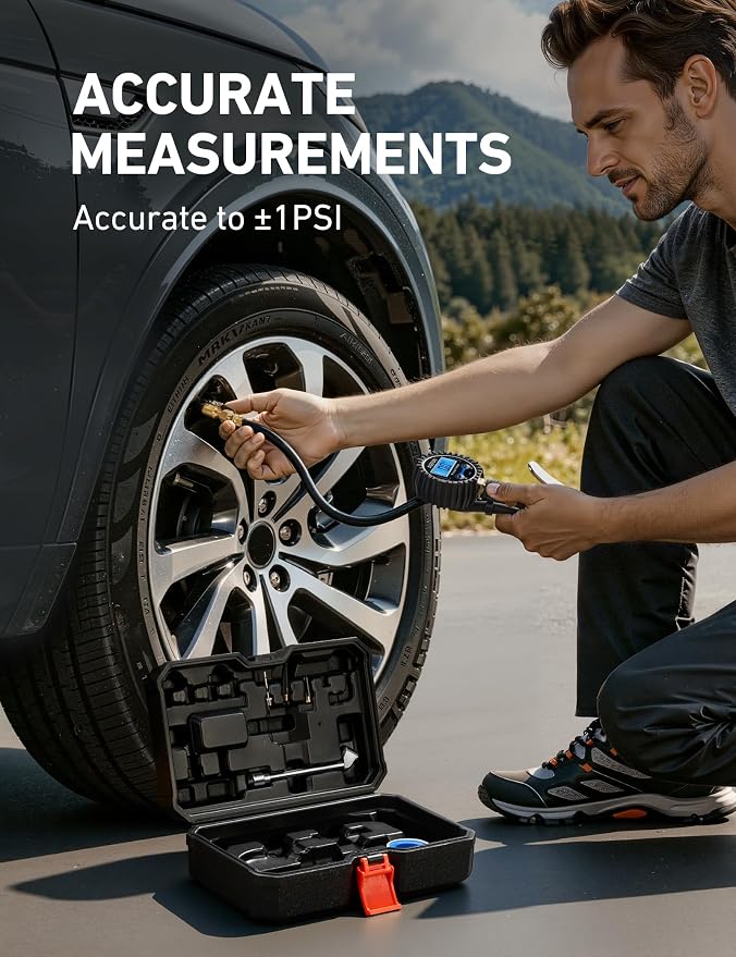 AstroAI Digital Tire Pressure Gauge with Inflator, 3-250 PSI-Inflate, Deflate & Read with ±1% Precision, Backlit LCD for Day or Night, Heavy-Duty Air Chuck, for Cars, Motorcycles, & More, with Case