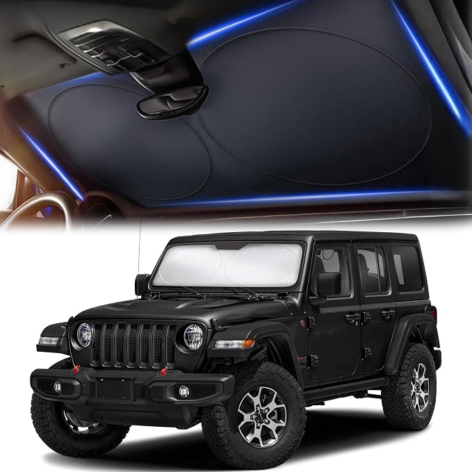 Autovir Windshield Sun Shade for Jeep, 280T UV Sun Blocker, Visor Shield
