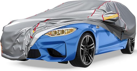 Car Cover Waterproof All Weather, 6 Layers Outdoor Full Car Cover UV Snow Rain Wind Dust All Weather Outdoor Protection with Zipper Cotton, Mirror Pocket, Fit for Sedan Grey (190-195 inch)