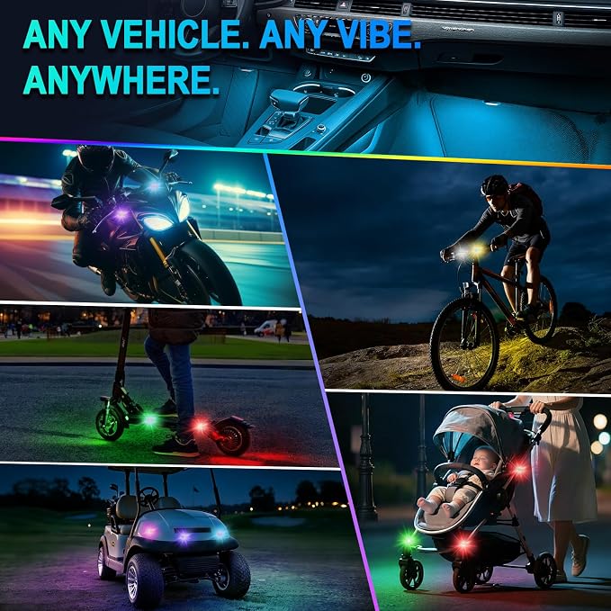 1797 Upgraded 5-LED Wireless Strobe Lights with Remote, RGB Exterior & Interior Ambient Lighting, 8 Colors & 5 Modes, USB-C Rechargeable, 4 PCS Waterproof Mini Lights for Car, Truck, Bike, Motorcycle