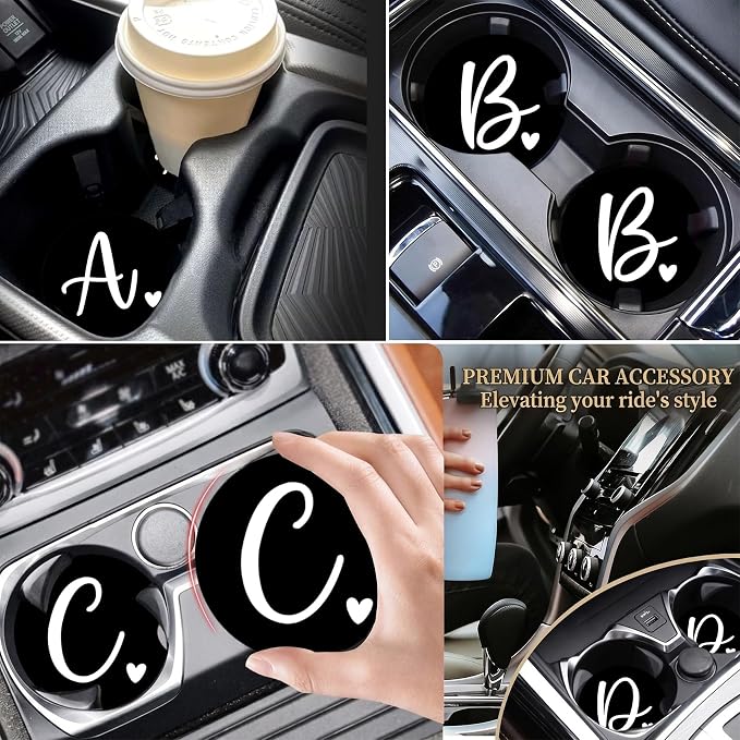 2PCS Letter H Car Cup Holder Coasters,Simple Initial Car Coasters Cars Accessories Interior Decor Universal Neoprene 2.75" Anti-Slip Rubber Mat with Finger Slot,Monogram Gifts for Women, Men, Driver