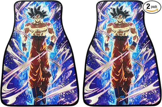 Anime Car Carpet Mat Set of 2 Front, Gkko Sayyan Design Automotive Accessories Interior All Weather Floor Mats Decor with Non Slip Black Anti Skid Backing