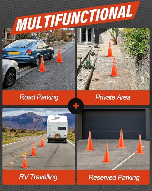 RoadHero 18 Inch 6 Pack Collapsible Traffic Safety Cones, Multi Purpose Pop-up Cones with Reflective Collar for Road Safety, Orange Cones for Driving Training, Parking Lots