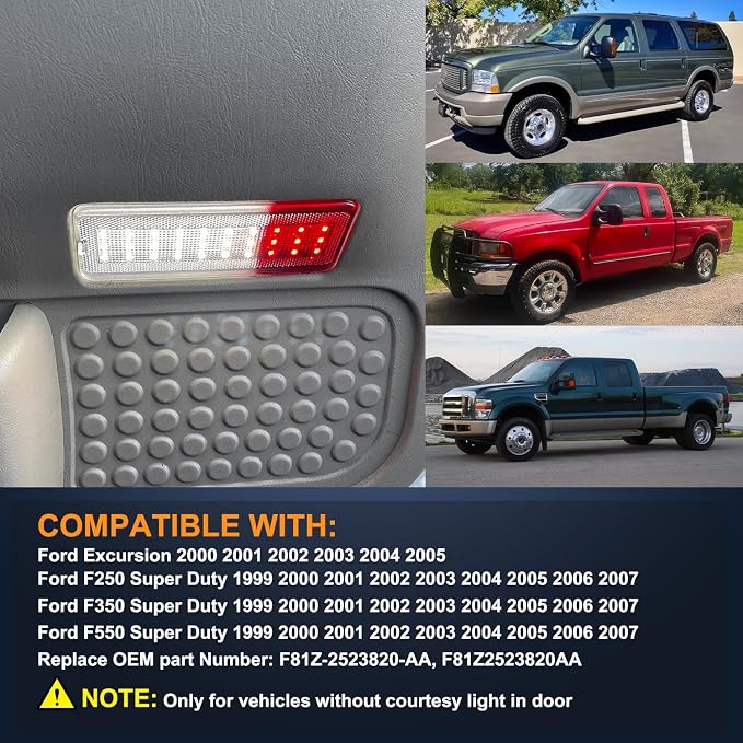 Nilight 2PCS LED Interior Door Panel Light Courtesy Warning Lights White Red Plug and Play Compatible with Ford F250 F350 F450 F550 Super Duty 1999-2007 Excursion 2000-2005