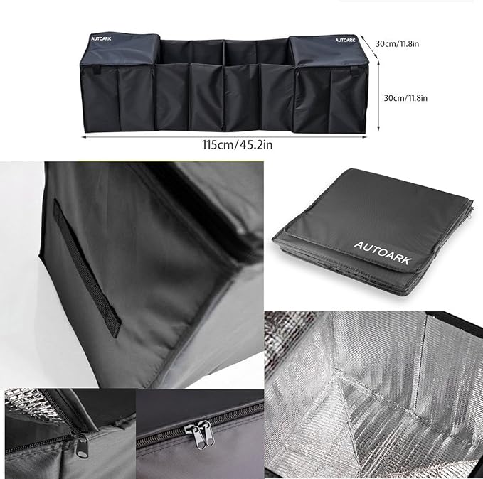 Cargo Foldable Multi Compartment Fabric Car Truck Van SUV Storage Basket Trunk Organizer and Cooler Set,Black,AK-018