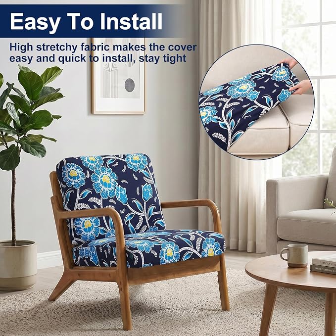 Smiry Waterproof Patio Cushion Covers, Stretch Outdoor Couch Slipcovers Replacement Washable Furniture Protector Sofa Chair Seat Cover for Dogs and Pets (8 Pcs, Midnight Blue)
