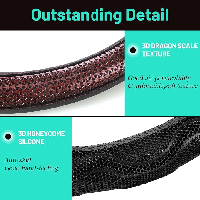 DaisyInner 17.5-18 Inch Steering Wheel Cover for Semi Truck No-Slip & Comfy Grip for Semi Trucks, Rv, Big Rig and 18 Wheelers(Mesh B,Leather,Burgundy)